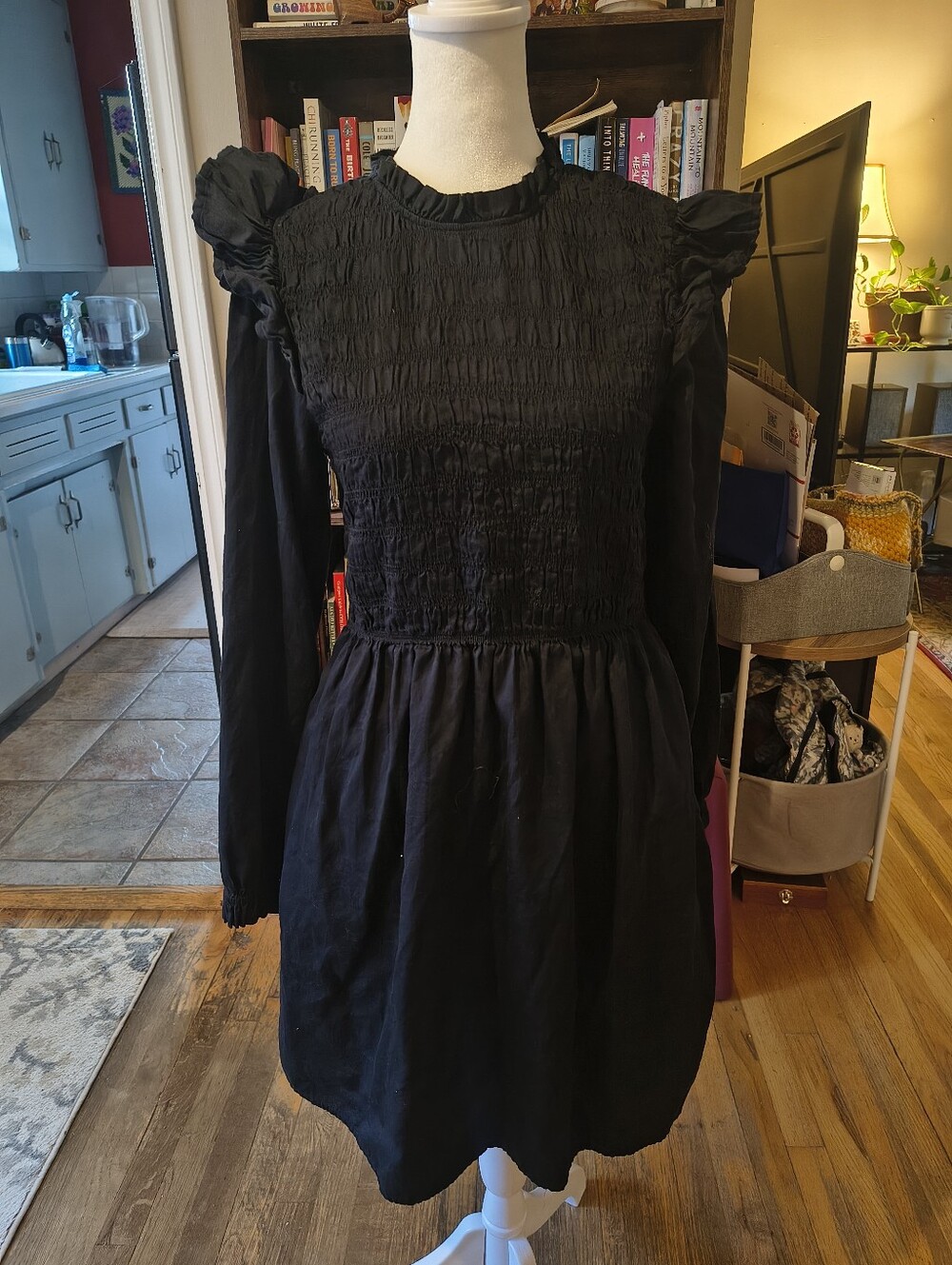 Gap Women's Black Smocked Long-Sleeve Dress NWOT